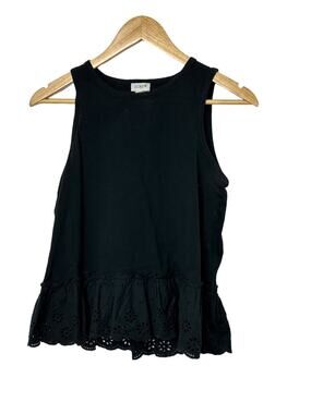 J.Crew Black Eyelet Sleeveless Peplum Top Women's XS